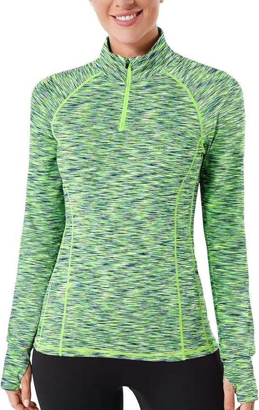 Zengjo Womens Quarter Zip Long Sleeve Workout Tops 1/4 Zip Running Pullover