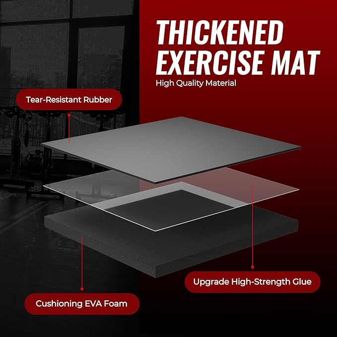 SUPERJARE 0.79'' Extra-Thick Exercise Equipment Mats, 12 Pcs 48 Sq Ft Rubber Top Floor Tiles with High Density EVA Foam, Interlocking Gym Flooring for Home Gym, Workout Mat, Black