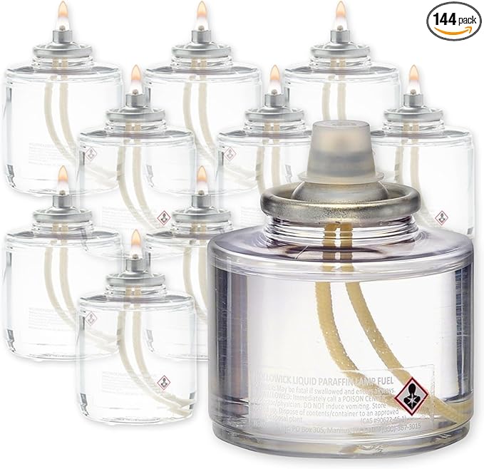 Hollowick Disposable Liquid Candles, 17 Hour, for Use in Glass Votive Tealight Lamp Holders, Restaurant Wedding Table Top Lights, Child Resistant Closures, 12 Pieces, Clear Fuel Oil HD17-12M
