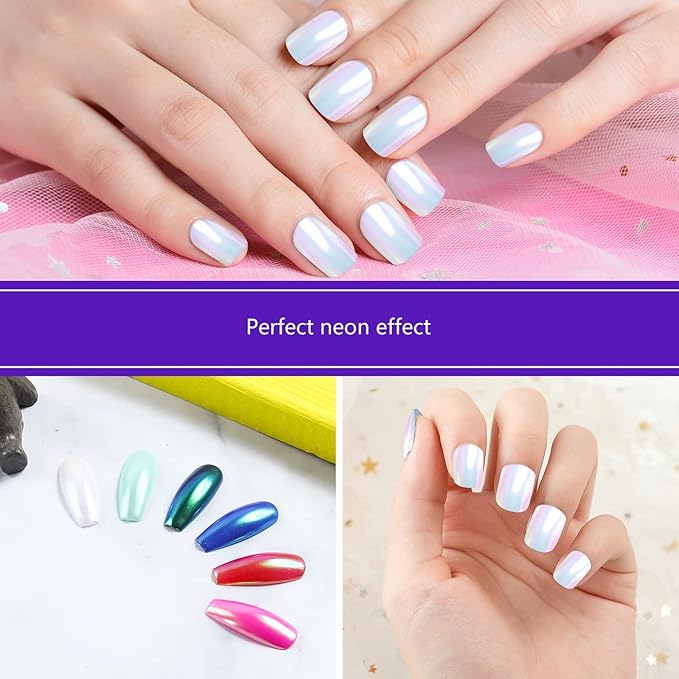 Artdone 2Pcs Chrome Nail Powder,Unicorn Mermaid Aurora Nail Powder,Iridescent Chameleon Effect Nail Color Metallic Mirror Chrome Powder Kit for Nail Art Glitter Gel Polish kit