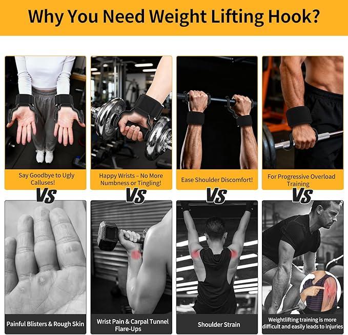 GPANDAG Weight Lifting Hooks and Lifting Grips for Men and Women(2 Pair), Lifting Straps Gym Grip for Weightlifting, Deadlifts, Pull-Ups, Strength Training, Wrist Wraps Hooks for Teen