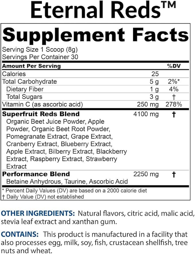 BioTrust Eternal Reds, Red Superfoods Powder, Support for Heart Health and Circulation, Energy, Stamina, No Added Sugar or Caffeine, Naturally Flavored and Sweetened, Berry Flavor (30 Servings)