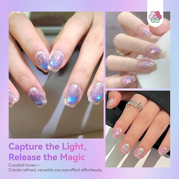 SAVILAND Cat Eye Gel Nail Polish Set: 2026 12 Colors 5ml Crystal Shiny Gloss Cateye Gel Polish Art Pen Aurora Borealis Pink Blue Magnetic Gel Polish Glitter Gel Nail Polish Gifts Home DIY