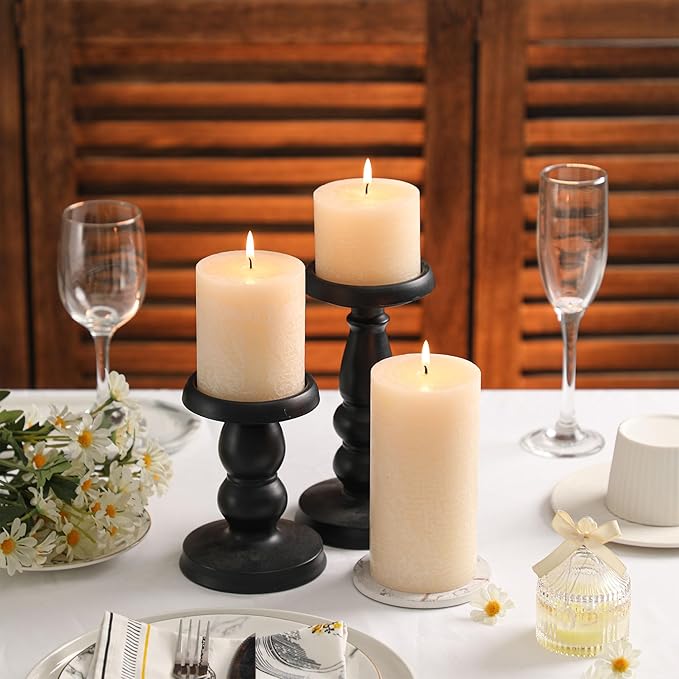 3x6 Inch Ivory Pillar Candles Set of 3 - Hand-Poured Unscented Candles, Long Clean Burning, Large Big Candles, Smokeless Dripless Candles for Dinner Table, Wedding, Home, Bathroom, Rustic Decor