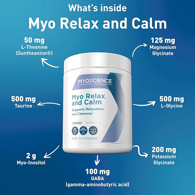 MYOXCIENCE Myo Relax & Calm | Myo-Inositol, L-Theanine, Taurine, Magnesium & GABA | Supports Sleep, Neurotransmitter & Hormone Support (Unflavored) (60 Servings)