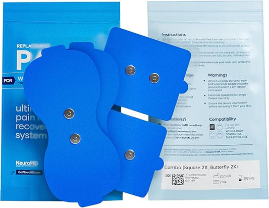 NeuroMD 2-Pack Combo Replacement TENS Unit Electrode Pads for Wireless Muscle Stimulator & Pain Relief - Reusable 30 Times | Snap-On Connector | Compatible with Whole Body Corrective Therapy Device