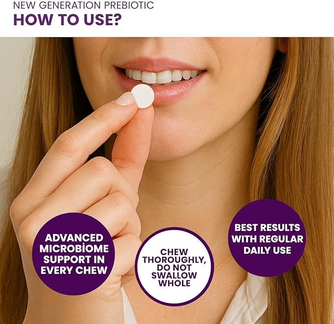 Chewable Akkermansia Probiotic and Prebiotic Supplement NOVO 2.0 with HMO, Supports Gut and Oral Microbiome, Supplements for Digestive Health and Skin Vitality, Targeted Delivery, 30 Tablets