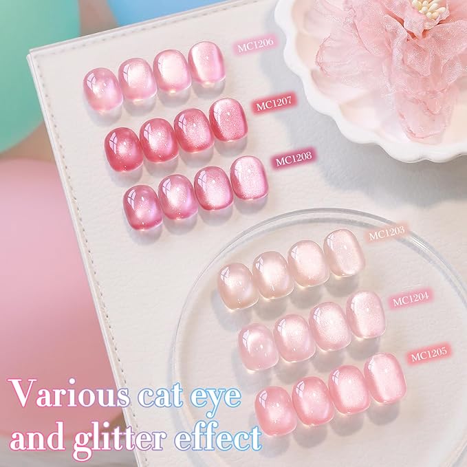 Double Rhythm 0.5 OZ Cat Eye Gel Polish with Magnet 15ML Holographic Glitter Shimmer Translucent Jelly Color Magnetic Nail Polish Salon DIY at Home (Fruit Purple Pink-MC1206)