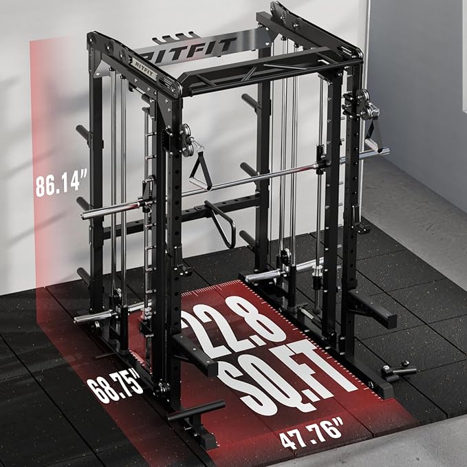 RitFit M2 PRO-3D Smith Machine with Weight Stack, 3D Functional Trainer & Power Cage, 308.6lbs Stack, 16 Adjustment Holes, 6 Storage Pegs for Full-Body Home Gym