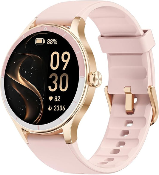 TOOBUR Smart Watch for Women, Smartwatch Compatible Android and iOS Phone, Answer/Make Calls, Fitness Tracker/Step Counter/Running Watch, Sleep/Heart Rate Monitor, 100 Sports, IP68 Waterproof, Pink