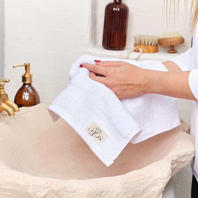 SOFE H&L | Olea Luxury Turkish Cotton Bath Towels Set of 6 : 2 Bath Towels 2 Hand Towels 2 Wash Cloths White | Thick, Premium, Soft, Durable, Absorbent - Hotel Quality Towel Sets for Bathroom