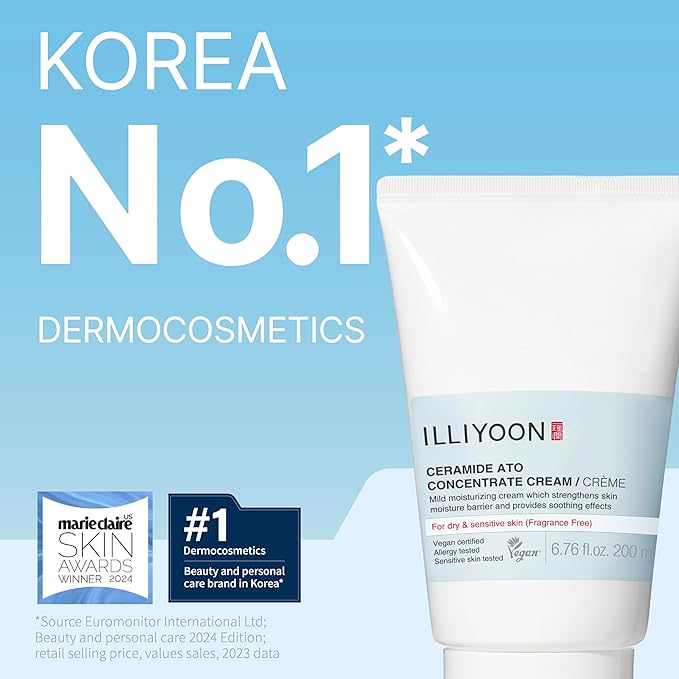 Illiyoon Ceramide Ato Cream 6.76 fl.oz. and Lotion 2.29 fl.oz. Set | Korean Moisturizer Duo for Dry & Sensitive Skin | Long-Lasting Hydration, Barrier Repair, Gentle for Infants, Vegan Skincare