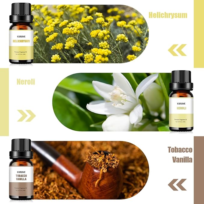 Essential Oil Set, Earthy Scents Fragrance Oil Essential Oils for Diffuser Oil Scents | Peppermint, Frankincense, Vanilla, Helichrysum, Neroli, Tobacco Vanilla Scented Oils, 6x10ml