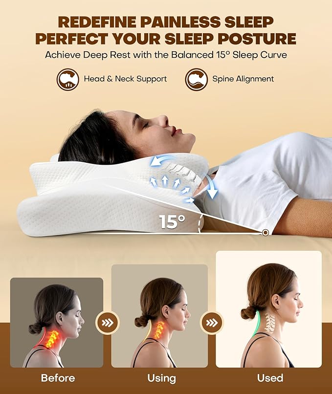 Cozyplayer True Cooling Cervical Neck Pillow for Pain Relief, Ergonomic Side Sleeper Pillow for Neck Support, Odorless Orthopedic Contour Memory Foam Pillows, Bed Pillow for Back Stomach Sleeper