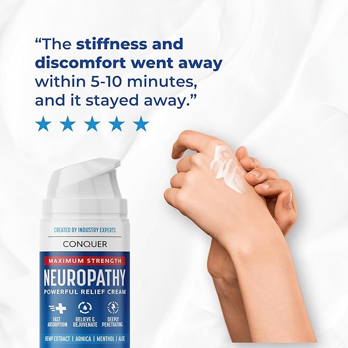 Conquer Neuropathy Cream | Fast-Acting Nerve Pain Relief for Feet and Hands | Long Lasting Cooling for Burning and Itching | Natural Ingredients Including Arnica, Menthol, Aloe Vera, Hemp