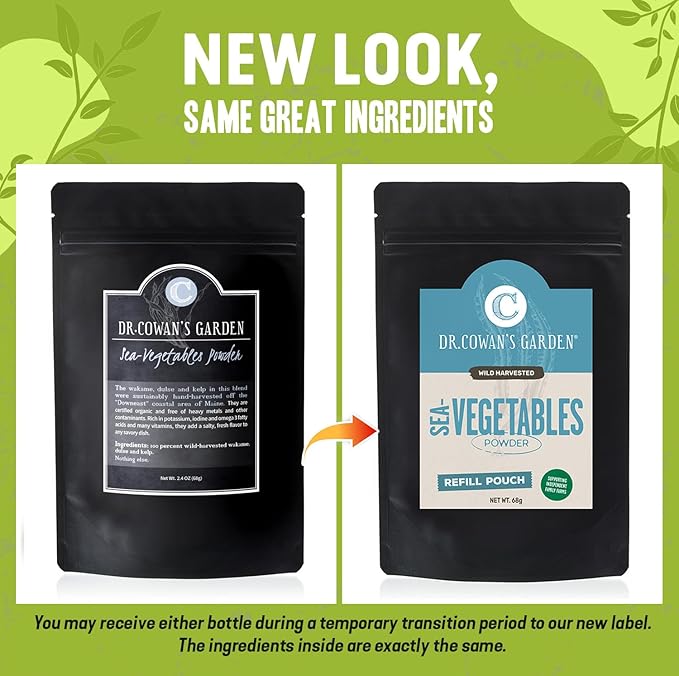 Dr. Cowan’s Garden Sea Vegetable - Pure Seaweed, Wild Harvested Atlantic Natural Seaweed & Kelp Powder, Healthy Supplement Powder - USA, Atlantic Dulse, Wakame, & Kelp - 20 Servings
