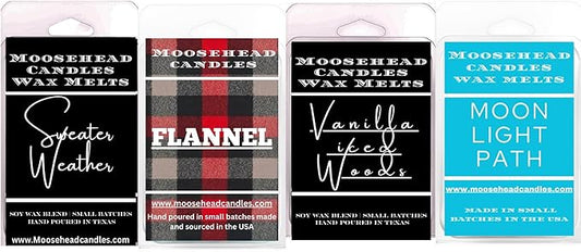 Moosehead Variety Pack Wax Melts – 4‑Pack Scents: Moonlight Path, Flannel, Sweater Weather & Iced Vanilla Woods – Highly Scented, Long‑Lasting Handmade Home Fragrance