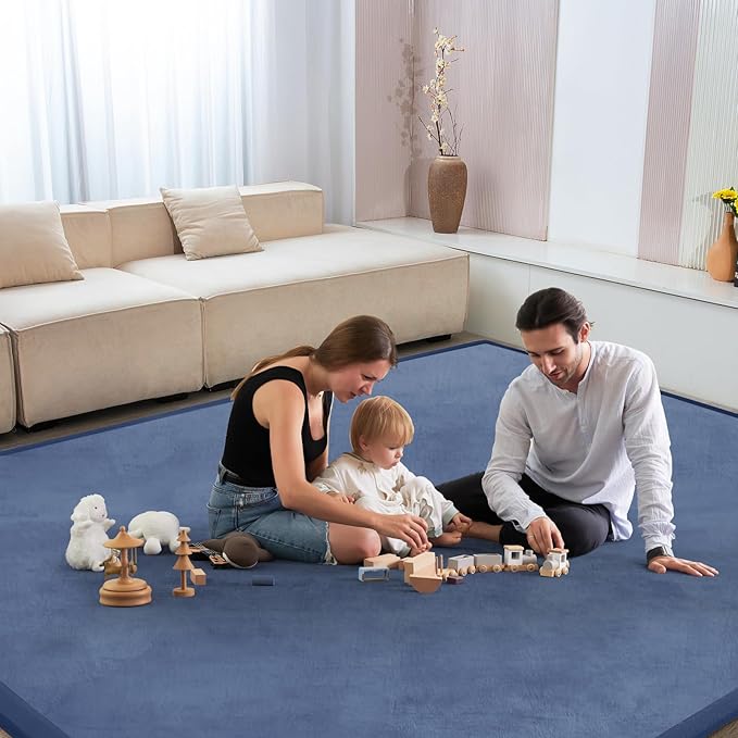 Baby Play Mat for Floor Tummy Time Mat Nursery Rug Muscle Area Rug Playroom Rug Tatami 74 * 50" Memory Foam 1.3" Thick Crawling For Babies,Toddlers, Infants, Kids,Floor(Blue)