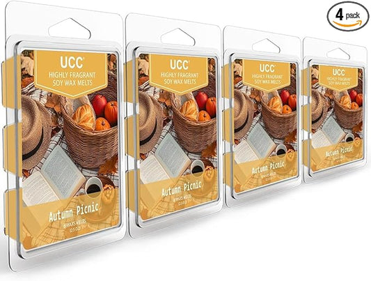 UCC Fall Wax Melts, Strong Fragrance Fall Scents, Long Lasting Premium Soy Scented Cubes, Colored Melt Tarts - 4 Pack