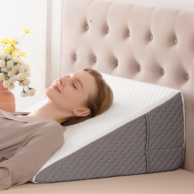 12" Bed Wedge Pillow for Post-Surgery Sleeping & Headboard Support - Acid Reflux, GERD, Heartburn & Snoring Relief - Memory Foam Back Support Pillow for Sitting, Resting, Reading