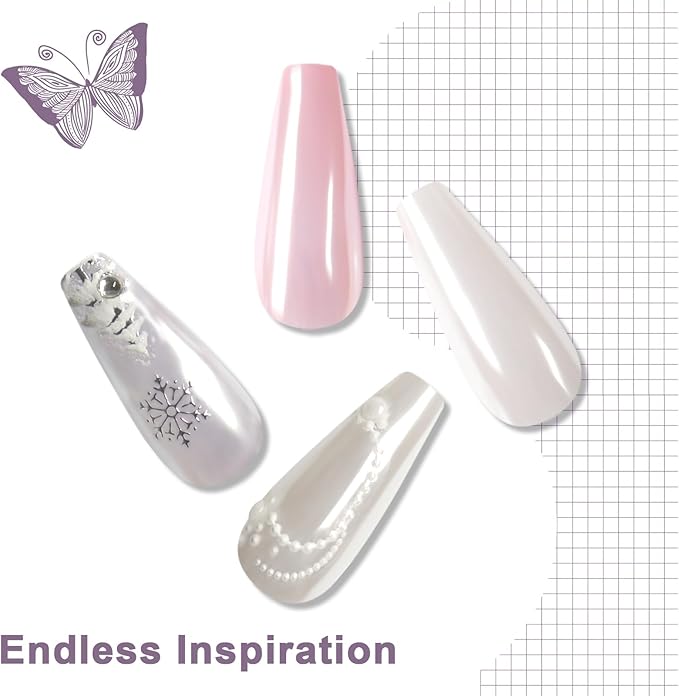 Laza White Chrome Powder Glazed Donut Metallic Effect Pigment Shimmer Mica Iridescent Aurora Glitter Fairy Dust Gel Nail Art Supplies for Techs - Pearlescent White