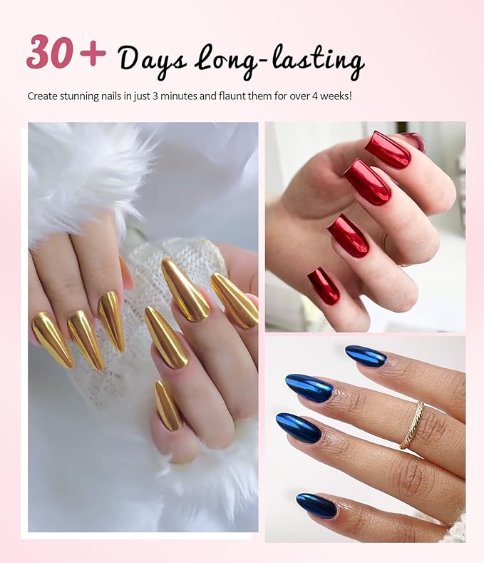 Gold Chrome Nail Powder - 6 Colors Christmas Red Green Blue Silver Nail Chrome Powder, Sparkly Holographic Chrome POwder for Nails Mirror Effect Glitter Pigment Dust - Christmas Nail Design