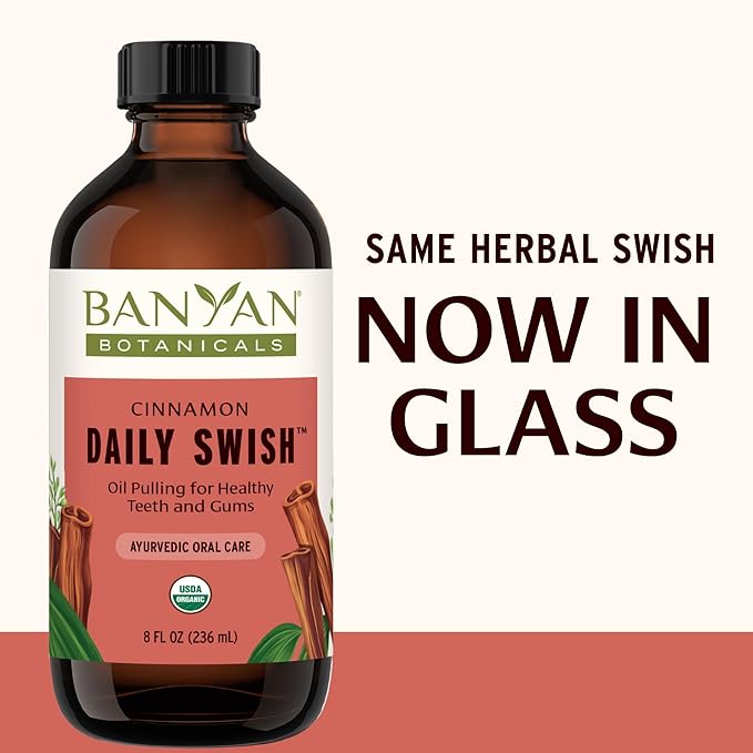 Banyan Botanicals Cinnamon Daily Swish – Organic Ayurvedic Pulling Oil with Coconut Oil – Mouthwash for Fresh Breath and Sparkling Oral Health* – 8 oz – Non GMO Sustainably Sourced Vegan