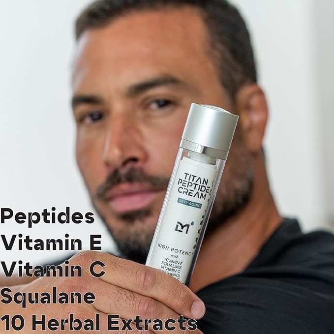 Titan Peptide Anti-Aging Mens Face Cream – Mens Face Moisturizer – For Men, Face Lotion – Men, Skin Care – Tighten, Firm, Revitalize – Peptides, Vitamin C & E, Squalane – All Skin – Unscented