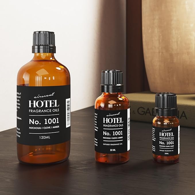 AirScent Hotel Diffuser Oil No. 1001 - Patchouli Clove Amber - Hotel Scent Dupe - Premium Fragrance Oil for Ultrasonic and Waterless Diffusers - 10 mL, .34 fl oz Glass Dropper Bottle