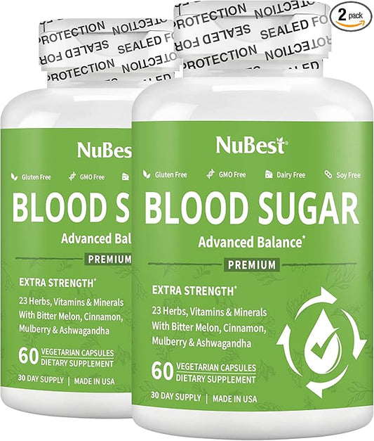 Blood Sugar - Advanced Formula with Bitter Melon, Ashwagandha, Cinnamon, Chromium, Magnesium, Vitamins, Alpha Lipoic Acid, Cayenne Pepper & More | Pack 2