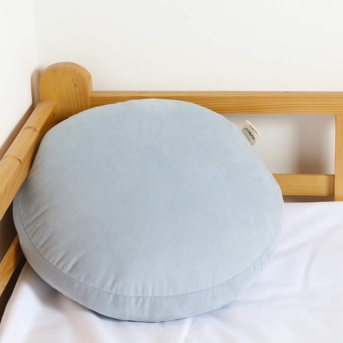 Round Throw Pillow for Kids 16x16 100% Down-like Polyester Filling Super Soft Cushion Ultra Fluffy Feather-like Touch Decorative Round Floor Pillow for Couch Bed Sofa, Light Blue, 1 Piece