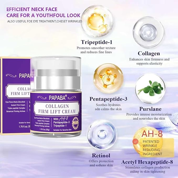 Instant Neck Firming Cream Face Tight Firm Lift Moisturizer Women Men- Collagen & Tripeptide AH-8 Updated Formula For Eye Décolleté Firming Cream for Visible Tightening -Sensitive Skin - Day & Night