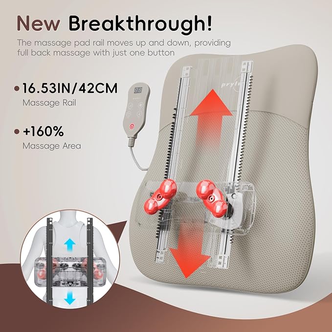 Back Massager, Ultrathin Rolling Up and Down Back Massage with Heat 4D Kneading & Red Light Therapy for Pain Relief Deep Tissue,Shoulder Massager Gift for Men Women Parents Relaxation at Car,Khaki