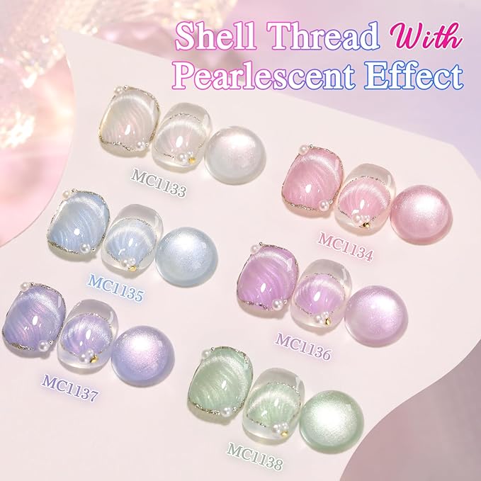 Double Rhythm Cat Eye Gel Polish Set 6 Colors Shimmer Glitter with Magnet Holographic Reflective Magnetic UV Nail Art Kit (Pearl Pink Blue Green Purple 6-Kit 44)