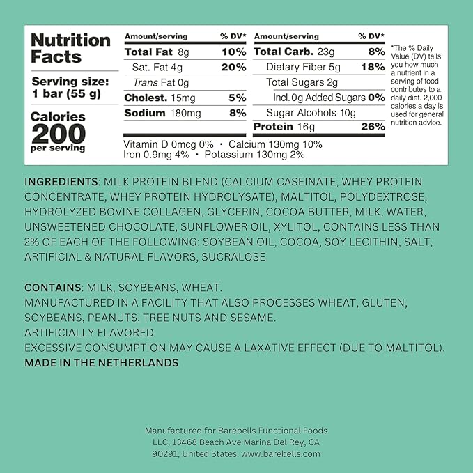 Barebells Soft Protein Bars Minty Chocolate - 24 Bars (2 Packs of 12) -16g High Protein Treats - Chocolate Nutrition Bar with 1g Total Sugars - On The Go Breakfast or Post-Workout Snack