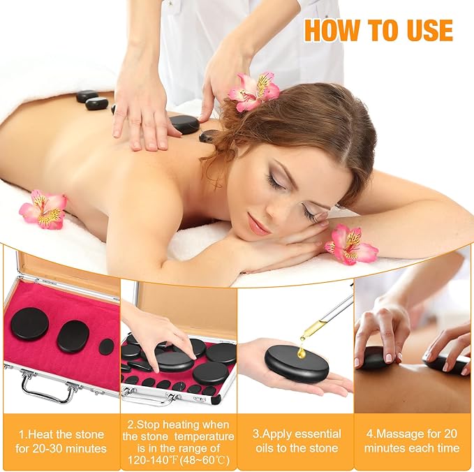 Hot Stones Massage Set 18 Pieces Basalt Hot Rocks Massage Rocks Kit Black Smooth Stones for Professional Home Spa Warming Relaxing Pain Relief(Temperature Constant)
