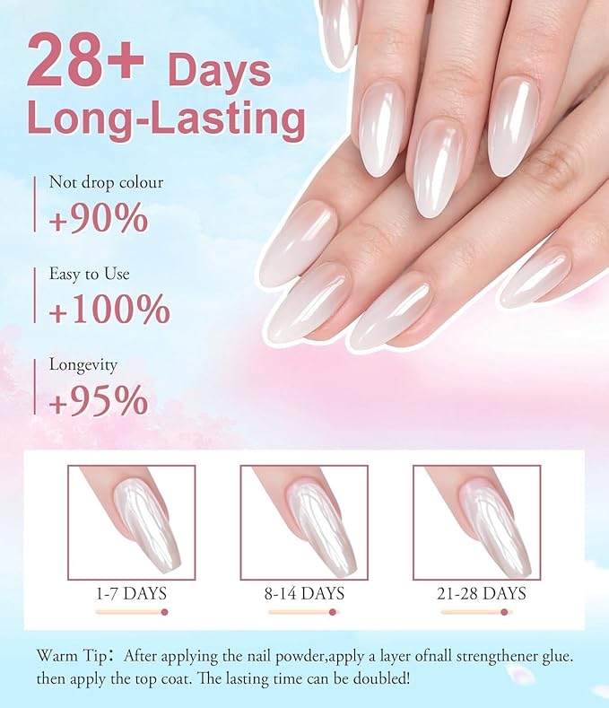 Chrome Nail Powder BISHENGYF - 6 Colors Rose Gold White Orange Metallic Effect Mirror Powder for Nails Aurora Iridescent Pearlescent Chrome Powder for Nails Art DIY Decoration