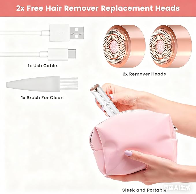 Facial Hair Remover for Women- 2-in-1 as Seen on TV Painless Face Shaver -Mini Hair Remover, Electric Razor Shaver Portable Bikini Epilator for Lips, Chin, Armpit, Peach Fuzz,Neck, Cheek