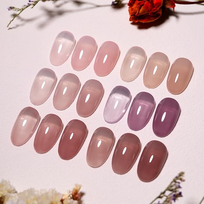 10ml Hema-Free Jelly Nude Gel Nail Polish Set -6 Colors Soak Off UV Long Lasting Sheer Manicure DIY and Salon Art Gift for Women Girls