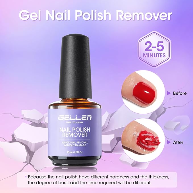 Gellen Gel Polish Remover Kit for Nails, Gel Nail Polish Remover 3-5 Minutes Removal, Pink Liquid Latex Tape Easy to Peel Off, with Manicure Tools
