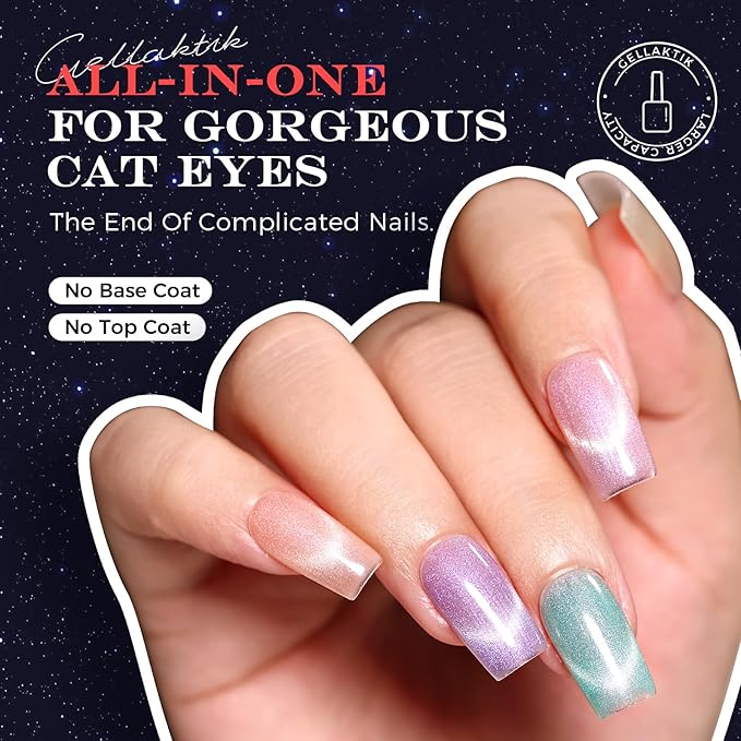 5-in-1 Cat Eye Gel Polish Kit, 6PCS-7.5ml No Base/Top Coat Needed, All-in-One Formula, Beginner-Friendly Magnetic Nail Art Set with Magnet Sticks, Fast Curing for Home DIY Manicure