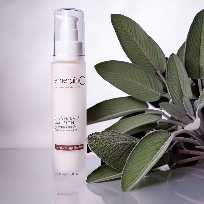 emerginC Crease Ease Emulsion - Intensive Face + Neck Serum with Peptides, Micro-Collagen + Sweet Almond for Aging Skin (1.6 oz, 50 ml)