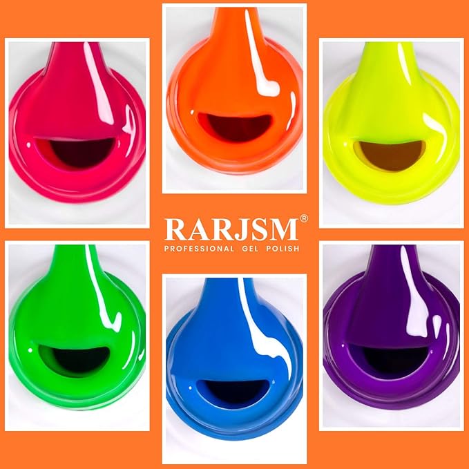 RARJSM Neon Gel Polish Set, Hot Pink Nailpolish,Yellow Green Purple Blue Orange Gel Nail Polish, Spring Summer Color Nail Polish Kit, Curing Required,6 PCS 7.5ML Nail Art