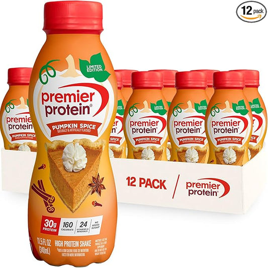 Premier Protein Shake, Limited Edition Pumpkin Spice, 30g Protein 1g Sugar 24 Vitamins Minerals Nutrients to Support Immune Health, 11.5 Fl Oz (Pack of 12)