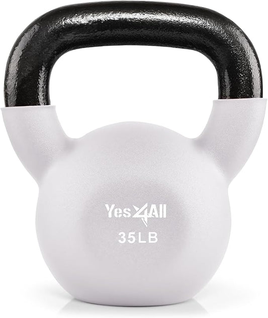 Yes4All Kettlebell, 5-65 LB Neoprene Coated Cast Iron Kettlebells, Wide Grip Handle & Flat Bottom for Swings, Squats, Deadlifts, Push Ups & Full Body Training at Home Gym - Single & Set