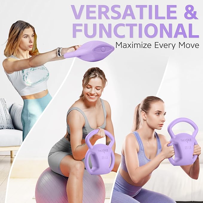 Yes4All Kettlebell, Strength Training Kettlebells for Women, Wide Multi-grip Textured Handle for Home Gym Exercises & Full Body Workout, Single 5–25 lb & Set of 10-15 lb
