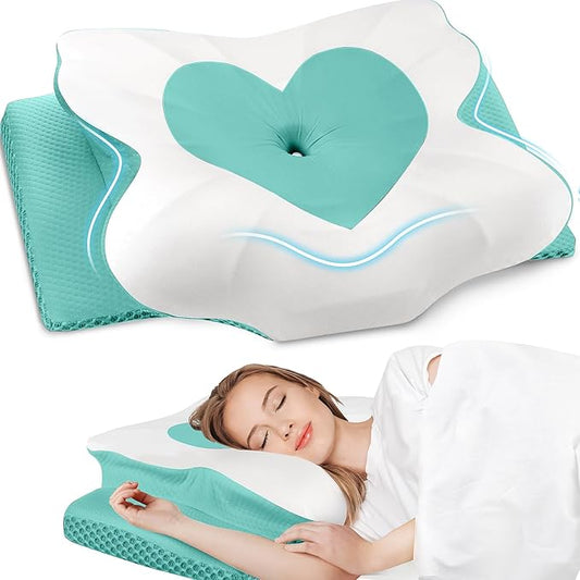 Cervical Neck Pillow, Memory Foam Neck Support Pillows for Sleeping, Shoulder Pillow for Side Sleepers, Back Stomach Sleepers, CertiPUR-US Certified, King Size, Green