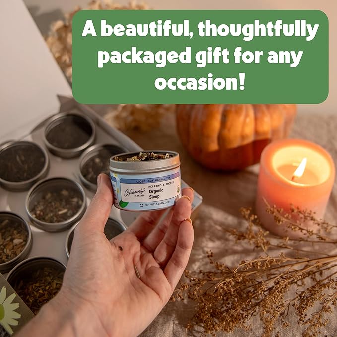 Heavenly Tea Leaves Organic Assorted 9 Loose Leaf Tea Gift Box (Approx. 90 Cups of Tea), Sampler Set of 9 Teas & Herbal Tisanes - Great Hot or Iced, High to No Caffeine