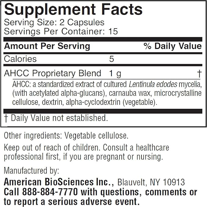 American BioSciences ImmPower AHCC Supplement, Vegetarian Capsules, Enhanced Immune Support, Natural Killer Cell Activity and Cytokine Production, 500 milligrams per Capsule (30 Count)