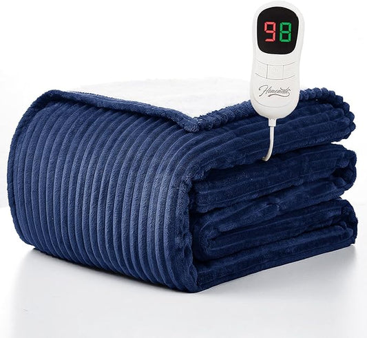 Homemate Electric Heated Blanket Twin Size - 62"x84" Heating Blanket Twin Size 1/2/4/6/8 Hours Auto-Off 10 Heat Level Over-Heat Protection Soft Flannel Sherpa ETL Certification
